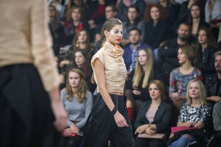 ZAGREB, CROATIA - OCTOBER 25, 2017 : Fashion model wearing clothes for autumn - winter, designed by Morana Krklec on the Bipa Fashion.hr fashion show in Zagreb, Croatia.のeditorial素材