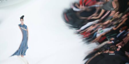 ZAGREB, CROATIA- MARCH 24, 2018: Abstract view on the mirror of fashion model wearing clothes for spring-summer, designed by Marina Design on the Bipa Fashion.hr fashion show in Zagreb, Croatia.のeditorial素材