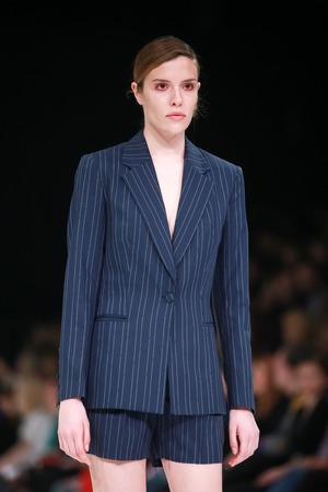 ZAGREB, CROATIA- MARCH 24, 2018: Fashion model wearing clothes for spring-summer, designed by Mateyaneira on the Bipa Fashion.hr fashion show in Zagreb, Croatia.のeditorial素材