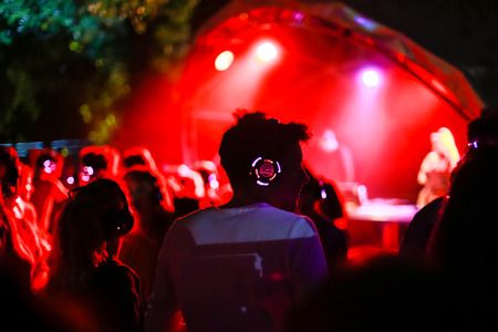 ZAGREB, CROATIA - 26th June, 2018 : Silent Party by YEM kolektiv DJs on the 13th INmusic festival located on the lake Jarun in Zagreb, Croatia.のeditorial素材