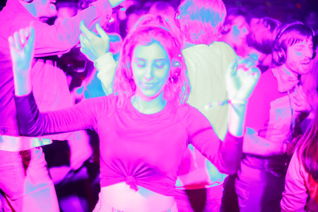 ZAGREB, CROATIA - 26th June, 2018 : Silent Party by YEM kolektiv DJs on the 13th INmusic festival located on the lake Jarun in Zagreb, Croatia.のeditorial素材