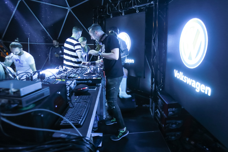 ZAGREB, CROATIA - 26th June, 2018 : Dj Joe2shine playing music on the Volkswagen stage on the 13th INmusic festival located on the lake Jarun in Zagreb, Croatia.のeditorial素材
