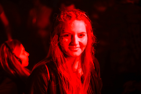 ZAGREB, CROATIA - 26th June, 2018 : Silent Party by YEM kolektiv DJs on the 13th INmusic festival located on the lake Jarun in Zagreb, Croatia.のeditorial素材