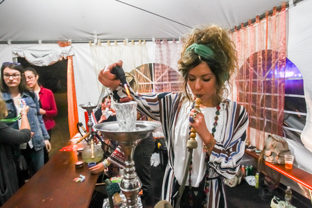 ZAGREB, CROATIA - 27th June, 2018 : Nargila Chill Out area on the 13th INmusic festival located on...
