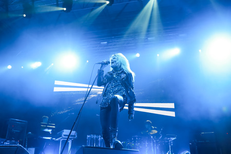 ZAGREB, CROATIA - 25th June, 2018 : British-American indie rock band The Kills performs on the OTP World stage during the first day of 13th INmusic festival located on the lake Jarun in Zagreb, Croatia.のeditorial素材