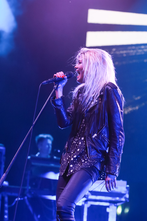 ZAGREB, CROATIA - 25th June, 2018 : British-American indie rock band The Kills performs on the OTP World stage during the first day of 13th INmusic festival located on the lake Jarun in Zagreb, Croatia.のeditorial素材