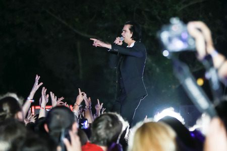 ZAGREB, CROATIA - 26th June, 2018 : Nick Cave & The Bad Seeds performs on the Main stage during the second day of 13th INmusic festival located on the lake Jarun in Zagreb, Croatia.のeditorial素材