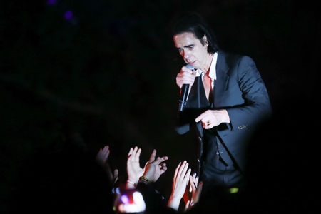 ZAGREB, CROATIA - 26th June, 2018 : Nick Cave & The Bad Seeds performs on the Main stage during the second day of 13th INmusic festival located on the lake Jarun in Zagreb, Croatia.のeditorial素材