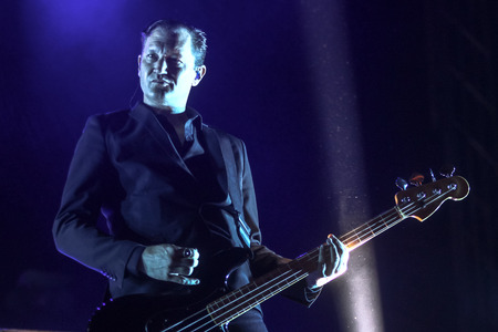 ZAGREB, CROATIA - 27th June, 2018 : American rock band Interpol performs on the Main stage during the 13th INmusic festival located on the lake Jarun in Zagreb, Croatia.のeditorial素材