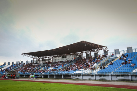 Velika Gorica, Croatia - 25th, August 2018 : The first football Croatian league Hrvatski Telekom, football game between Hnk Gorica and Rudes on Gorica stadium. Hnk Gorica fans on the stadium.のeditorial素材