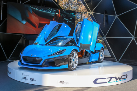 Zagreb, Croatia - 28 September, 2018 : Presentation of Rimac new electric hypercar C Two model with...