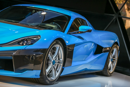 Zagreb, Croatia - 28 September, 2018 : Presentation of Rimac new electric hypercar C Two model on Strossmayer square.のeditorial素材