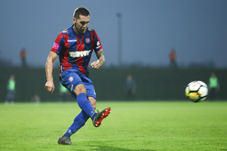Velika Gorica, Croatia - 4th November 2018 : The first football Croatian league Hrvatski Telekom, football game between Hnk Gorica and Hajduk on Gorica stadium. Edin Sehic in action.のeditorial素材
