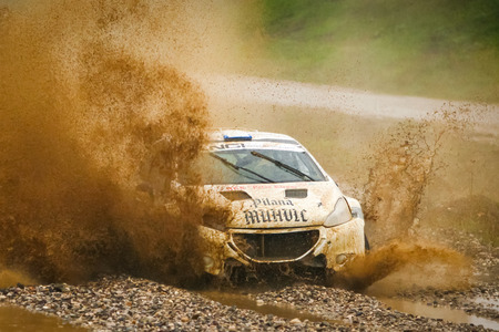 Sveta Nedjelja, Croatia - November 25, 2018. 9th Rally Show Santa Domenica. Tomislav Muhvic and Hrvoje Sepic from Croatia racing in the Peugeot 208 T16 R5.のeditorial素材