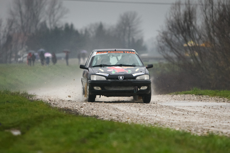 Sveta Nedjelja, Croatia - November 25, 2018. 9th Rally Show Santa Domenica. Andrea Meroi and Paolo Guido Meroi from Italy racing in the Peugeot 106.のeditorial素材