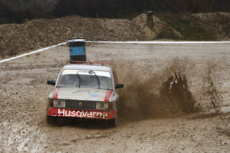 Sveta Nedjelja, Croatia - November 25, 2018. 9th Rally Show Santa Domenica. Marin Nezic and Stefano Basaneze from Croatia racing in the Fiat Argenta V6.のeditorial素材