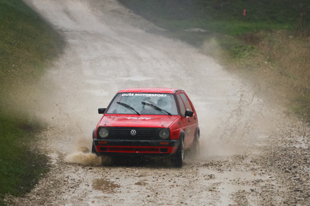 Sveta Nedjelja, Croatia - November 25, 2018. 9th Rally Show Santa Domenica. Marin Krajcar and Mihael Ribaric from Croatia racing in the VW Golf.のeditorial素材