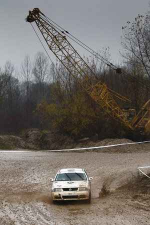 Sveta Nedjelja, Croatia - November 25, 2018. 9th Rally Show Santa Domenica. Paolo Rados and Ivan Karlic from Croatia racing in the VW Polo.のeditorial素材