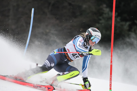 Zagreb, Croatia - January 5, 2019 : Nella Korpio from Finland competes during the Audi FIS Alpine Ski World Cup Women's Slalom, Snow Queen Trophy 2019 in Zagreb, Croatia.のeditorial素材