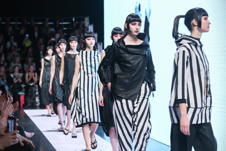 Zagreb, Croatia - March 23, 2019: Fashion models wearing Marina Design fashion collection on the catwalk at the Bipa Fashion.hr fashion show in Zagreb, Croatia.のeditorial素材