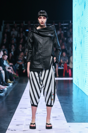 Zagreb, Croatia - March 23, 2019: A fashion model wearing Marina Design fashion collection on the catwalk at the Bipa Fashion.hr fashion show in Zagreb, Croatia.のeditorial素材