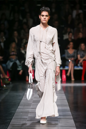 Zagreb, Croatia - March 23, 2019: A fashion model wearing Klisab fashion collection on the catwalk at the Bipa Fashion.hr fashion show in Zagreb, Croatia.のeditorial素材