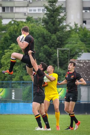 Zagreb, Croatia - 16th June, 2019 : Stjepan Spajic Stadium - European Championship in Rugby 7, mens finals : Belgium vs Ukraine. Belgium won 26: 7 and won the first place.のeditorial素材