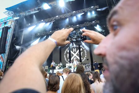 Zagreb, Croatia - 25th June, 2019 : Audience during concert of Frank Turner & The Sleeping Souls performs on the 14th INmusic festival located on the lake Jarun in Zagreb, Croatia.のeditorial素材