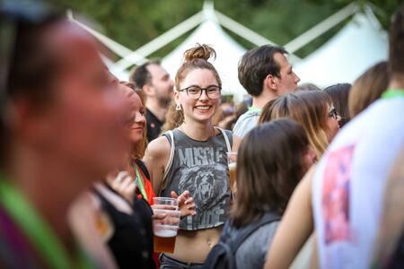 Zagreb, Croatia - 25th June, 2019 : Audience dancing during concert of Frank Turner & The Sleeping Souls performs on the 14th INmusic festival located on the lake Jarun in Zagreb, Croatia.のeditorial素材