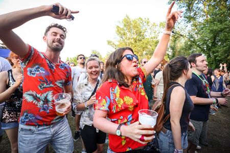 Zagreb, Croatia - 25th June, 2019 : Audience dancing during concert of Frank Turner & The Sleeping Souls performs on the 14th INmusic festival located on the lake Jarun in Zagreb, Croatia.のeditorial素材