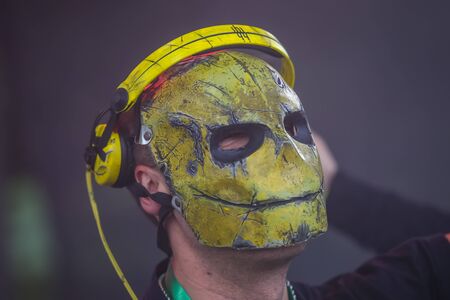 Brezje, Croatia - 20th July, 2019 : Dj The YellowHeads performs on the Forestland, ultimate forest electronic music festival located in Brezje, Croatia.のeditorial素材