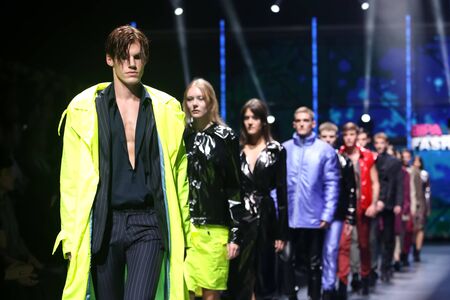 Zagreb, Croatia - October 24, 2019 : A parade of models wearing Anthony Avangard fashion collection on the catwalk at the Bipa Fashion.hr fashion show in Zagreb, Croatia.ia.のeditorial素材