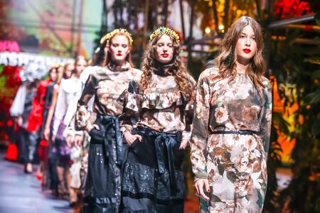 Zagreb, Croatia - October 25, 2019 : A model wearing Robert Sever fashion collection on the catwalk at the Bipa Fashion.hr fashion show in Zagreb, Croatia.のeditorial素材