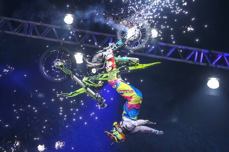 Zagreb, Croatia - December 28, 2019 : FMX motorbike driver performing on Masters of Dirt Total Freestyle Tour 2019 - Freestyle motocross show.のeditorial素材