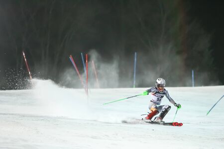 Zagreb, Croatia - January 5, 2020 : Timon Haugan from Norway competing on the 2nd run during the...
