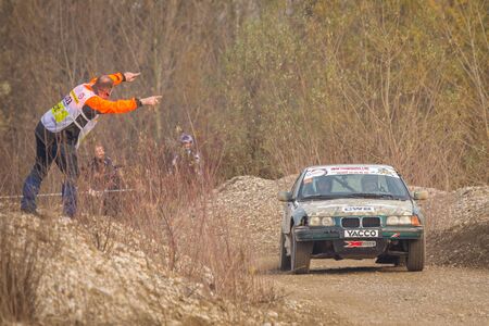 Sveta Nedjelja, Croatia - November 24, 2019. 10th Rally Show Santa Domenica. Andrija Zivanovic and Zivko Gajic in Bmw E36 320i, Rwd.のeditorial素材