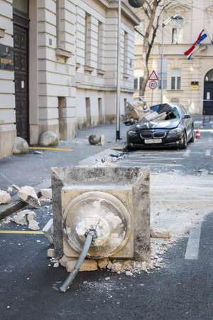 Zagreb, Croatia - March 22, 2020 : In the morning capital of Croatia, Zagreb has been hit by the...