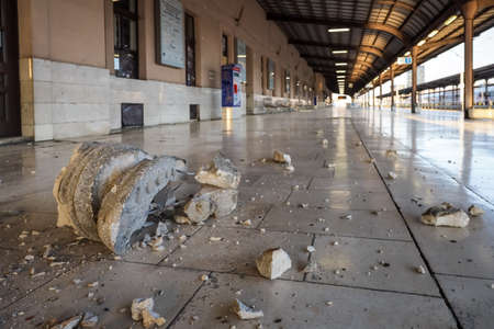 Zagreb, Croatia - March 22, 2020 : Capital of Croatia, Zagreb has been hit by the magnitude of the earthquake 5.5 per Richter. Parts of the building on the floor of the main railway station in Zagreb.のeditorial素材