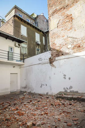 Zagreb, Croatia - March 22, 2020 :Capital of Croatia, Zagreb has been hit by the magnitude of the earthquake 5.5 per Richter. Scattered parts of the building after an earthquake in downtown of Zagreb.のeditorial素材