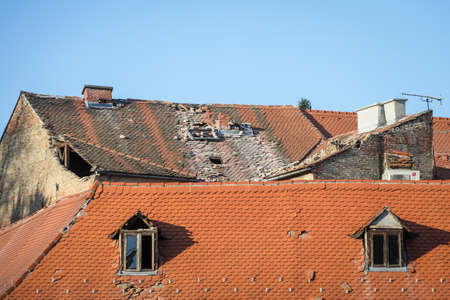 Zagreb, Croatia - March 22, 2020 :Capital of Croatia, Zagreb has been hit by the magnitude of the earthquake 5.5 per Richter. Damaged roofs from earthquake in downtown of Zagreb.のeditorial素材