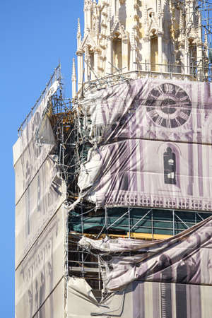 Zagreb, Croatia - April 17, 2020 : Damaged parts of the Zagreb cathedral after a major earthquake of 5.5 on the Richter scale witch was on 22 of March 2020.のeditorial素材