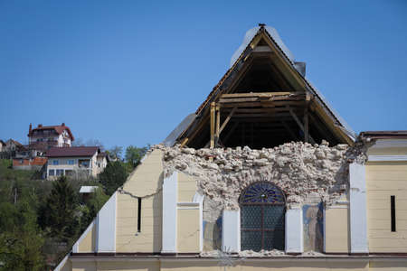 Zagreb, Croatia - 12 April, 2020 : Church of the Visitation of the Blessed Virgin Mary destroyed...