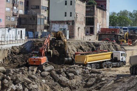 Zagreb, Croatia - 15April, 2020 : Large construction site for office buildings in the center of...