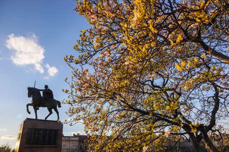 Zagreb, Croatia - 22 March, 2020 : Statue of king Tomislav on a king Tomislav square, Zagreb, Croatia.のeditorial素材