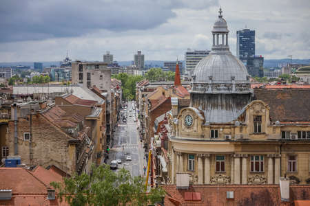 Zagreb, Croatia - 01 May, 2020 : Cityscape of Zagreb downtown center with old residential architecture during cloudy day, view of Gunduliceva street, Zagreb, Croatia.のeditorial素材