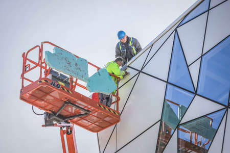 Zagreb, Croatia - 16 April, 2020 : Workers working on the construction site of the new building for...