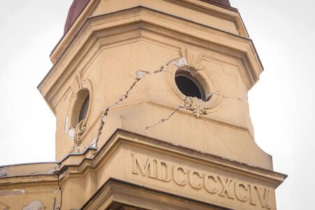 Damage buildings in downtown after a strong earthquake of 5.5 on the Richter scale in Zagreb, Croatia.の写真素材