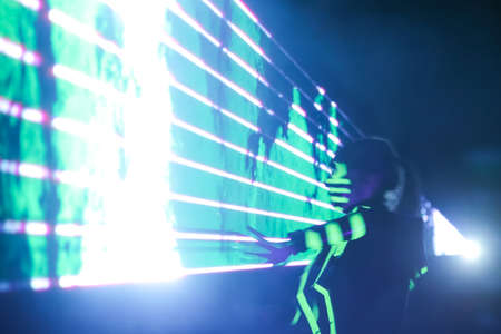 Zagreb, Croatia - 16 March, 2018 : Laser show performance of dance group Atomic Dance Factory at the...