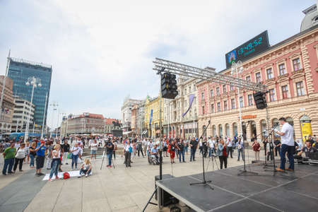 Zagreb, Croatia - 14. September, 2018 : Protest against the ruling political party Hdz and the opposition SDP on Ban Jelacic Square in Zagreb, Croatia.のeditorial素材