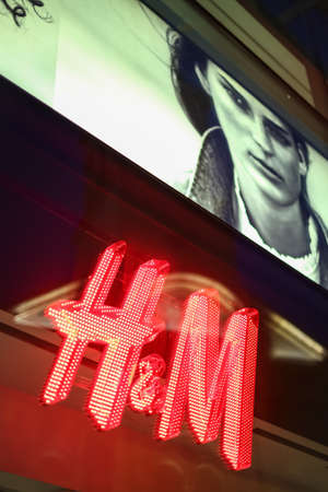 Zagreb, Croatia - 19 March, 2017 : H&M sign outside of the shop in downtown of Zagreb, Croatia.のeditorial素材